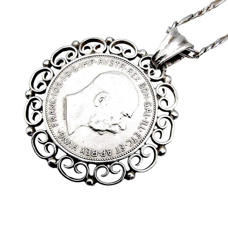 Deutsche Münzanhänger-Kette 1913, 835er Silber – 3 Mark Kaiserreich