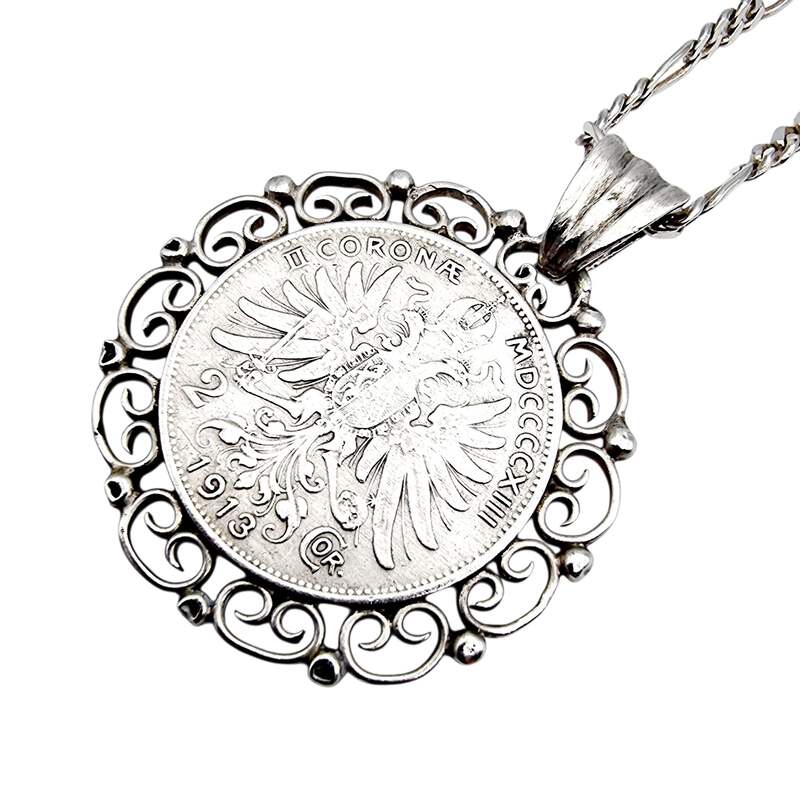 Deutsche Münzanhänger-Kette 1913, 835er Silber – 3 Mark Kaiserreich