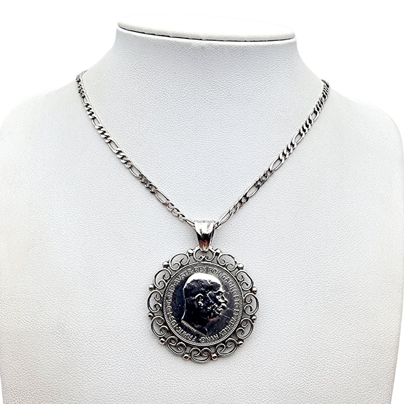 Deutsche Münzanhänger-Kette 1913, 835er Silber – 3 Mark Kaiserreich
