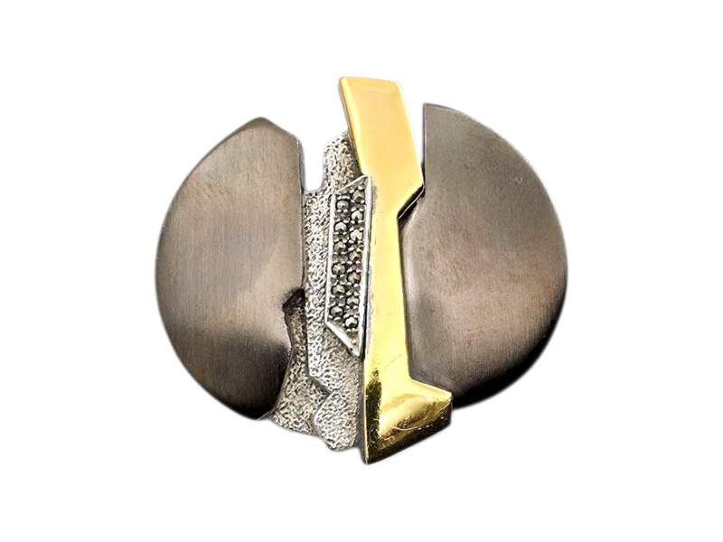 Vintage-modernistische Silber- und vergoldete Brosche mit Markasiten, abstrakt-g