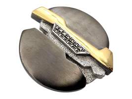 Vintage-modernistische Silber- und vergoldete Brosche mit Markasiten, abstrakt-g