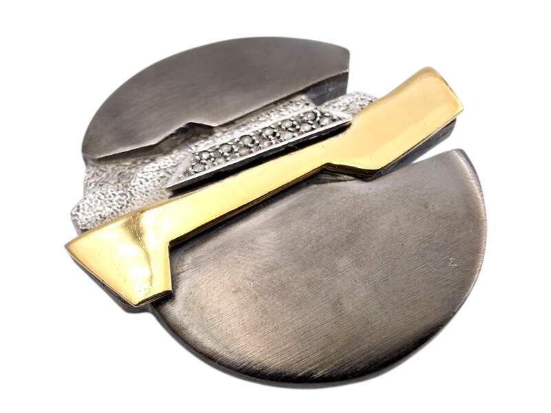 Vintage-modernistische Silber- und vergoldete Brosche mit Markasiten, abstrakt-g