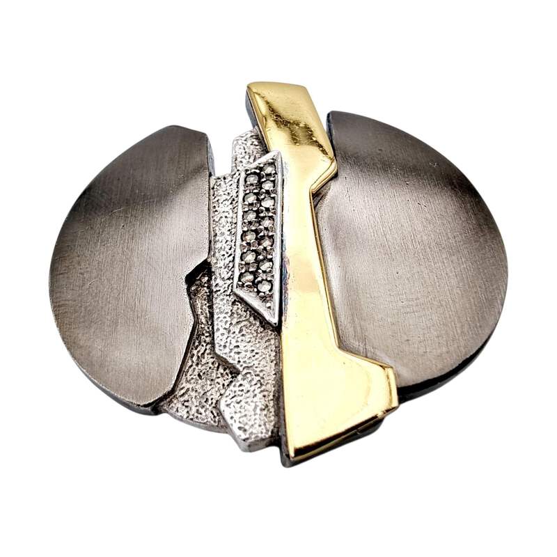 Vintage-modernistische Silber- und vergoldete Brosche mit Markasiten, abstrakt-g