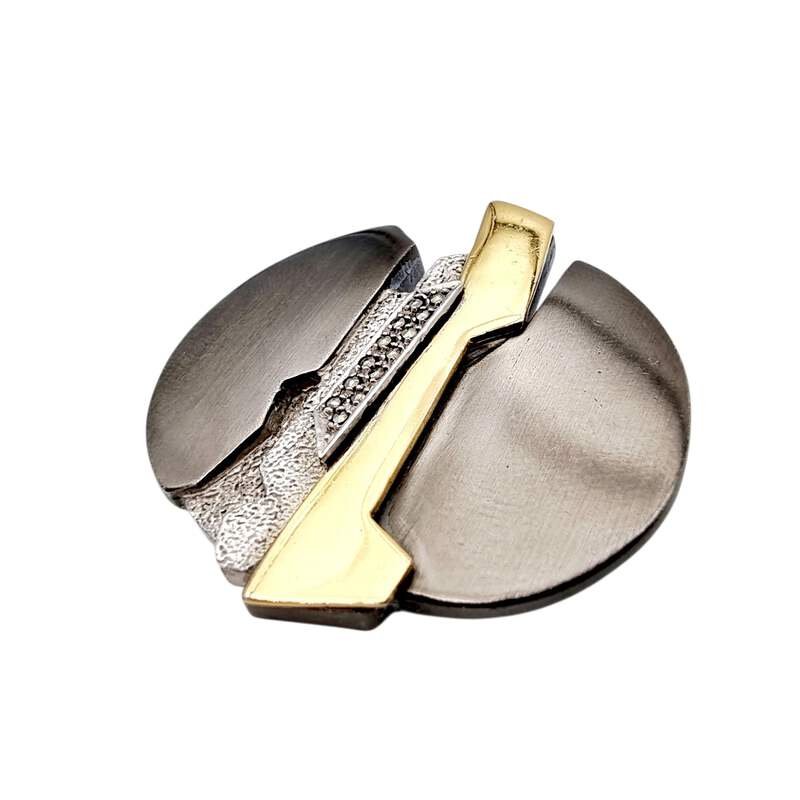 Vintage-modernistische Silber- und vergoldete Brosche mit Markasiten, abstrakt-g