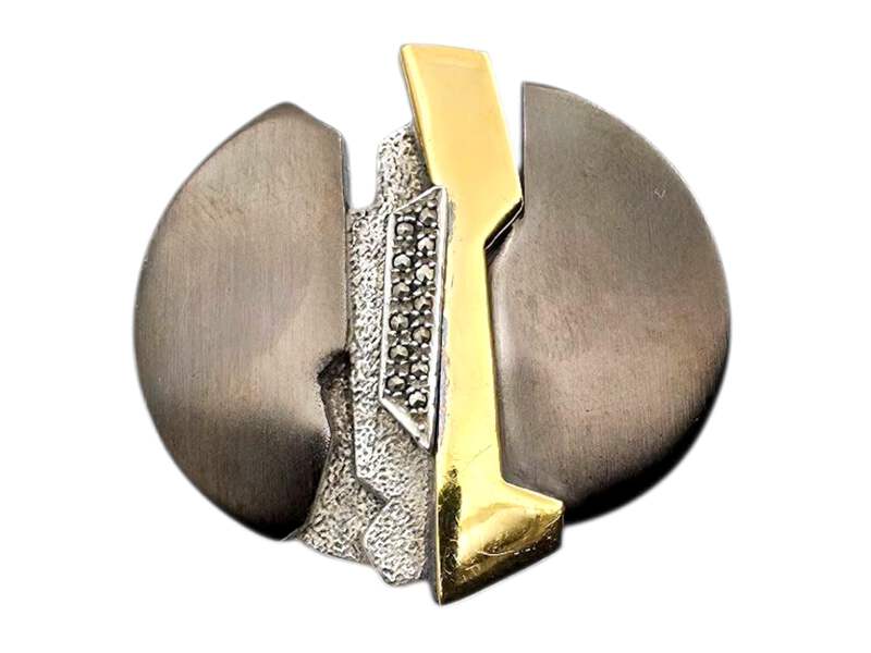 Vintage-modernistische Silber- und vergoldete Brosche mit Markasiten, abstrakt-g