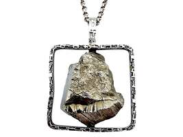 Vintage-Raw-Pyrit-Anhänger-Halskette, 835er Silber, Brutalismus, Langkette