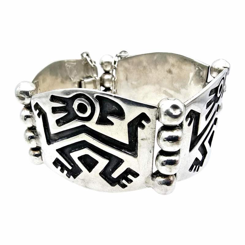 Vintage-Armband aus 925er Sterlingsilber, Hecho Mexico, tribal-geometrisch