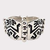 Vintage-Armband aus 925er Sterlingsilber, Hecho Mexico, tribal-geometrisch