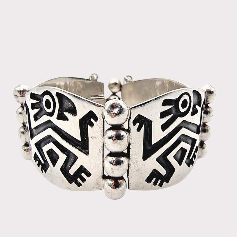Vintage-Armband aus 925er Sterlingsilber, Hecho Mexico, tribal-geometrisch