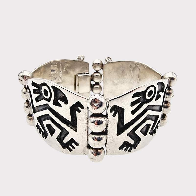 Vintage-Armband aus 925er Sterlingsilber, Hecho Mexico, tribal-geometrisch