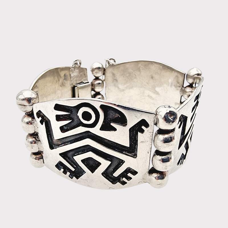 Vintage-Armband aus 925er Sterlingsilber, Hecho Mexico, tribal-geometrisch