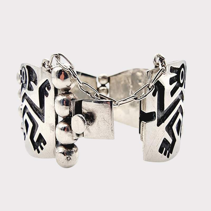 Vintage-Armband aus 925er Sterlingsilber, Hecho Mexico, tribal-geometrisch