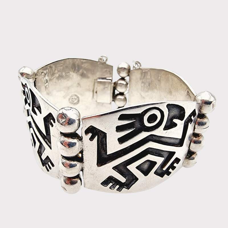 Vintage-Armband aus 925er Sterlingsilber, Hecho Mexico, tribal-geometrisch
