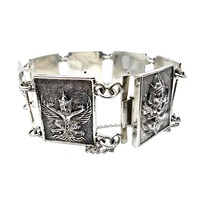 Vintage Siam Silber-Panel-Armband mit mythologischen Figuren und Elefanten