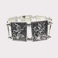 Vintage Siam Silber-Panel-Armband mit mythologischen Figuren und Elefanten