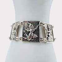 Vintage Siam Silber-Panel-Armband mit mythologischen Figuren und Elefanten