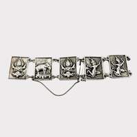 Vintage Siam Silber-Panel-Armband mit mythologischen Figuren und Elefanten