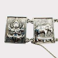 Vintage Siam Silber-Panel-Armband mit mythologischen Figuren und Elefanten