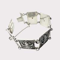 Vintage Siam Silber-Panel-Armband mit mythologischen Figuren und Elefanten