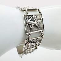 Vintage Siam Silber-Panel-Armband mit mythologischen Figuren und Elefanten