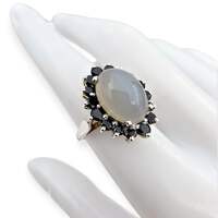 Vintage 925 Silber Mondstein Schwarzer Spinell Halo-Ring EU 54 (US 6,75) 5,57 g