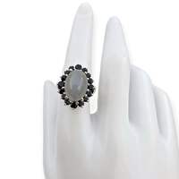 Vintage 925 Silber Mondstein Schwarzer Spinell Halo-Ring EU 54 (US 6,75) 5,57 g