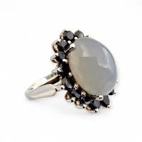 Vintage 925 Silber Mondstein Schwarzer Spinell Halo-Ring EU 54 (US 6,75) 5,57 g