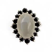 Vintage 925 Silber Mondstein Schwarzer Spinell Halo-Ring EU 54 (US 6,75) 5,57 g