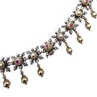 Vintage-Silberkette mit roten Cabochons, ornamentalem Ethno-Design, 49 g