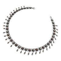 Vintage-Silberkette mit roten Cabochons, ornamentalem Ethno-Design, 49 g