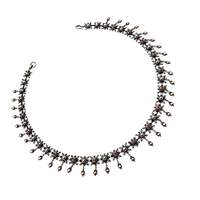 Vintage-Silberkette mit roten Cabochons, ornamentalem Ethno-Design, 49 g