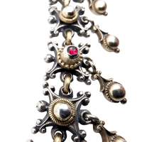 Vintage-Silberkette mit roten Cabochons, ornamentalem Ethno-Design, 49 g