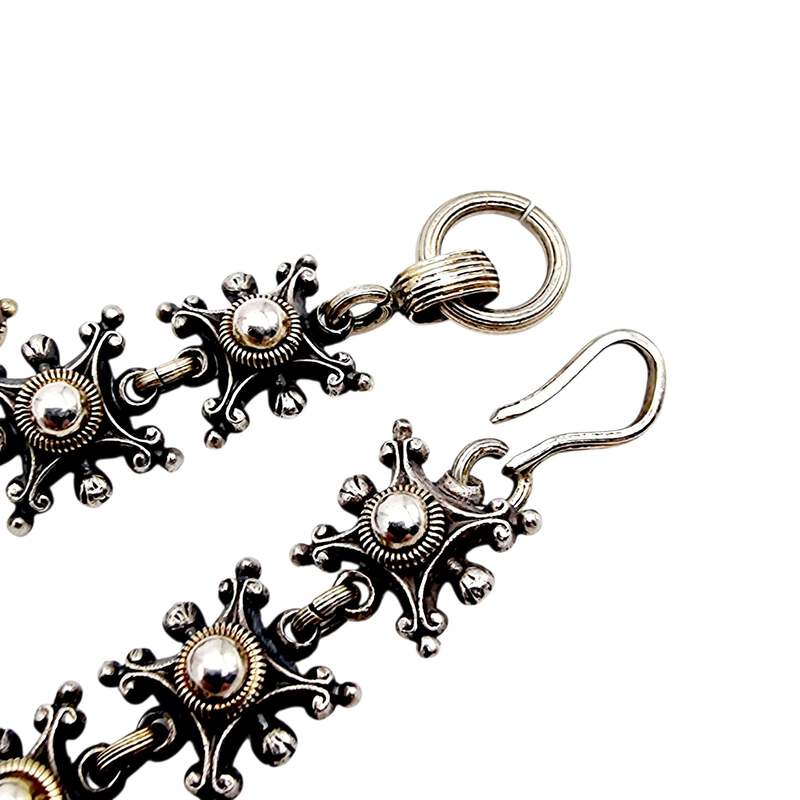 Vintage-Silberkette mit roten Cabochons, ornamentalem Ethno-Design, 49 g