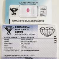 Natürlicher Rubin 0,85 ct., zertifiziert vom IGI