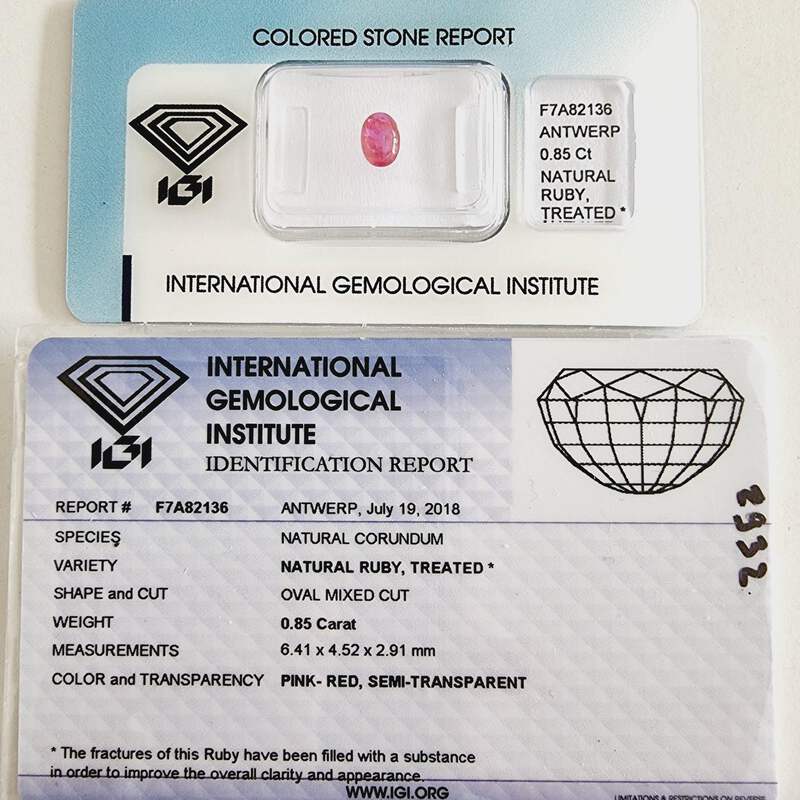 Natürlicher Rubin 0,85 ct., zertifiziert vom IGI