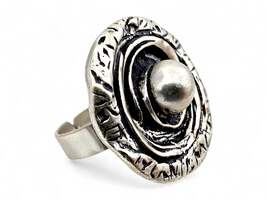Vintage Silber 835 Ring Modernist 70er Jahre Textur Dome Justierbar 55
