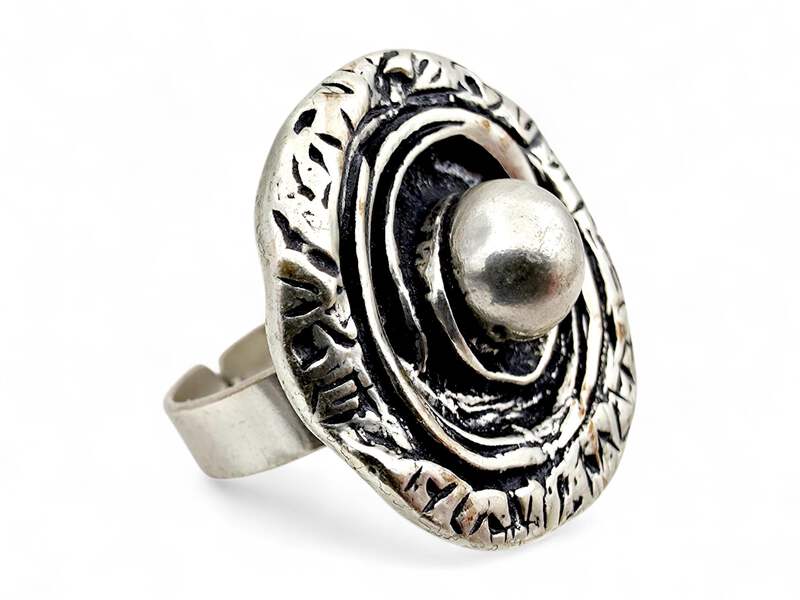 Vintage Silber 835 Ring Modernist 70er Jahre Textur Dome Justierbar 55