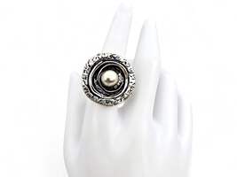 Vintage Silber 835 Ring Modernist 70er Jahre Textur Dome Justierbar 55