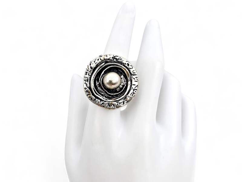 Vintage Silber 835 Ring Modernist 70er Jahre Textur Dome Justierbar 55