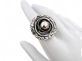 Vintage Silber 835 Ring Modernist 70er Jahre Textur Dome Justierbar 55
