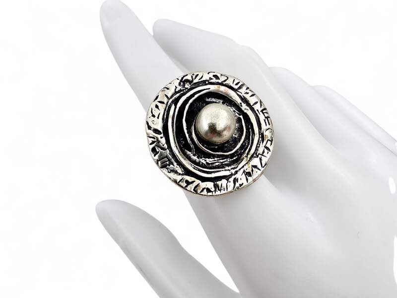 Vintage Silber 835 Ring Modernist 70er Jahre Textur Dome Justierbar 55