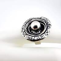 Vintage Silber 835 Ring Modernist 70er Jahre Textur Dome Justierbar 55