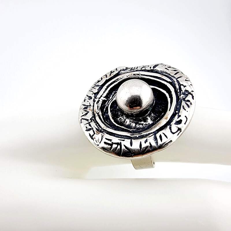 Vintage Silber 835 Ring Modernist 70er Jahre Textur Dome Justierbar 55