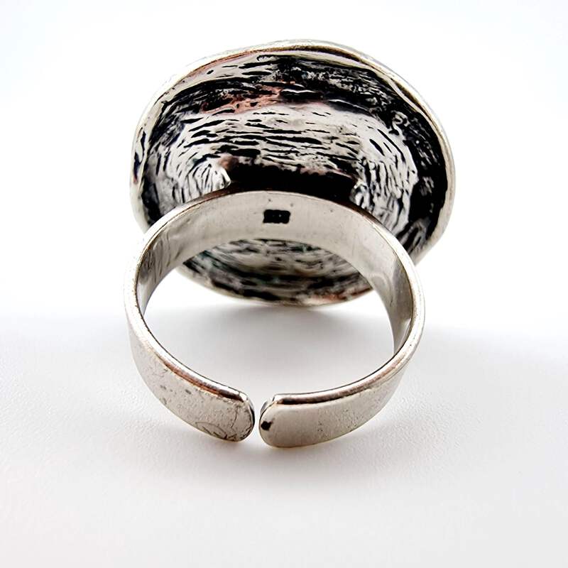 Vintage Silber 835 Ring Modernist 70er Jahre Textur Dome Justierbar 55
