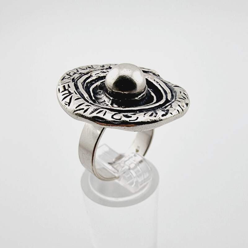 Vintage Silber 835 Ring Modernist 70er Jahre Textur Dome Justierbar 55