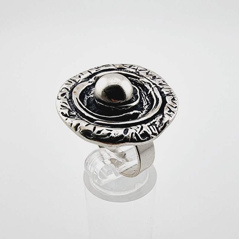 Vintage Silber 835 Ring Modernist 70er Jahre Textur Dome Justierbar 55