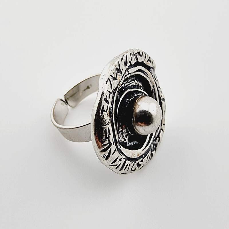 Vintage Silber 835 Ring Modernist 70er Jahre Textur Dome Justierbar 55