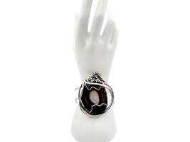 Vintage Silber Brutalist Armband mit großer Achat-Druse, 70er, 45,72g