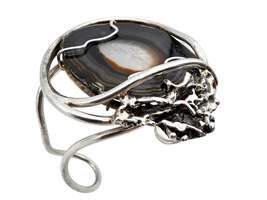 Vintage Silber Brutalist Armband mit großer Achat-Druse, 70er, 45,72g