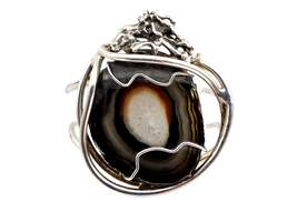 Vintage Silber Brutalist Armband mit großer Achat-Druse, 70er, 45,72g